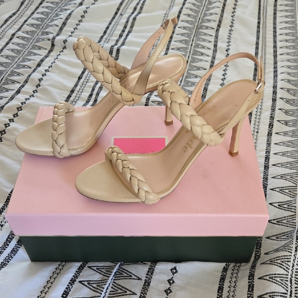 KATE SPADE NEW YORK saffron braided slingback sandals in Warm Stone 7.5 NEW NIB - Picture 3 of 9